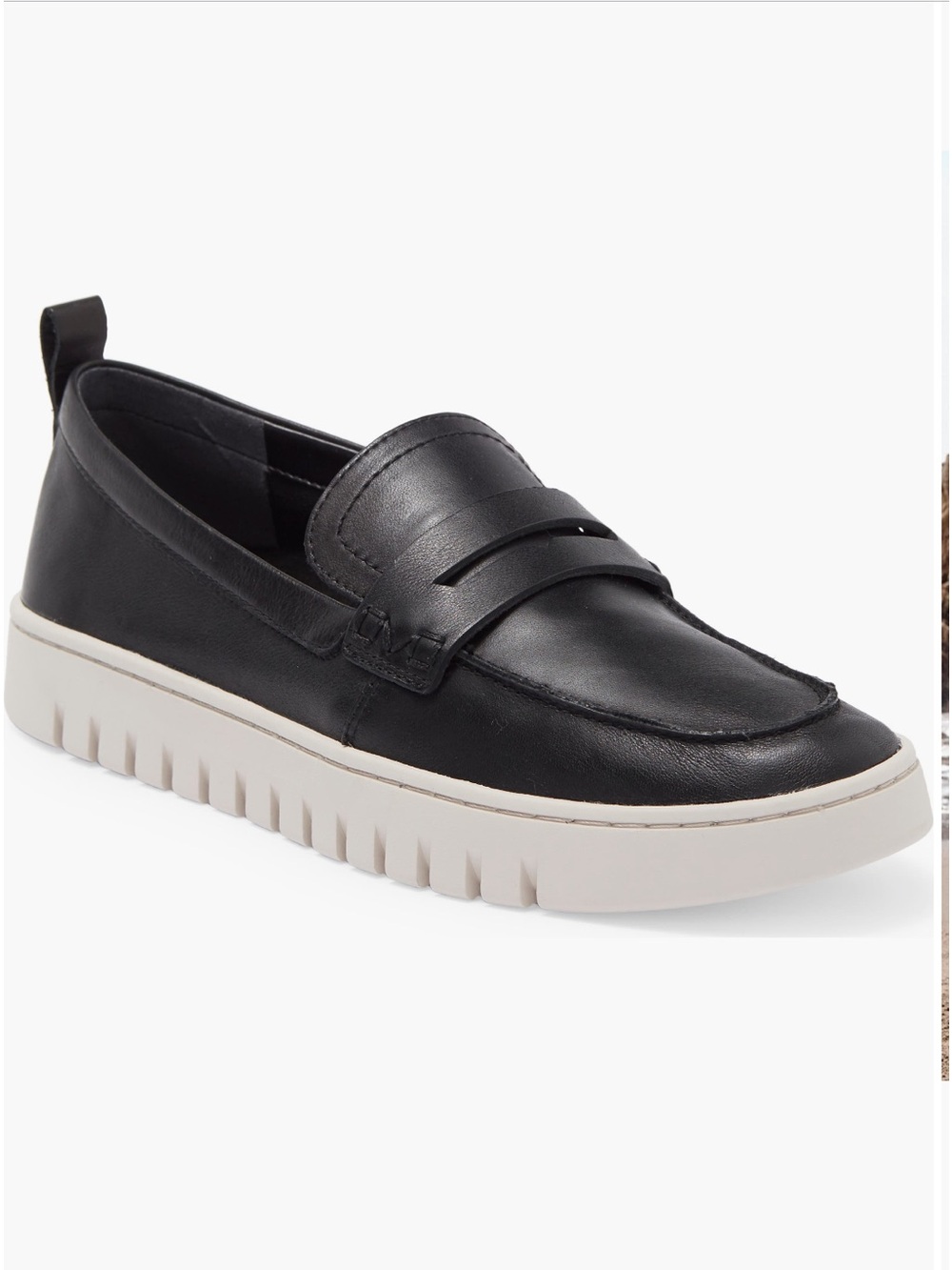 Vionic Black Leather Slip-On Loafer with White Sole